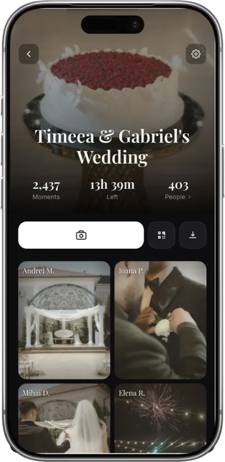 Memoir film dashboard for a wedding