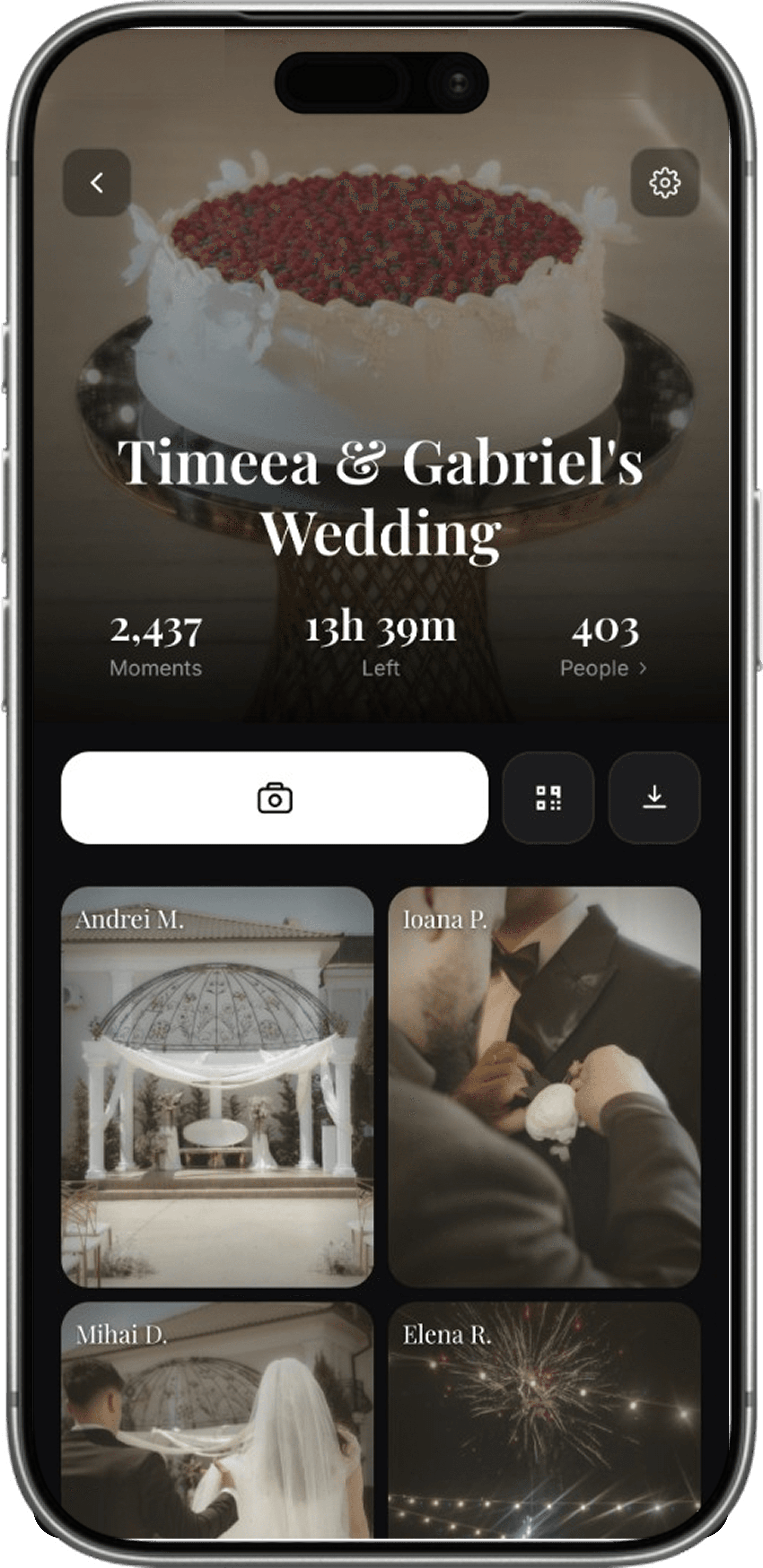 Memoir film dashboard for a wedding